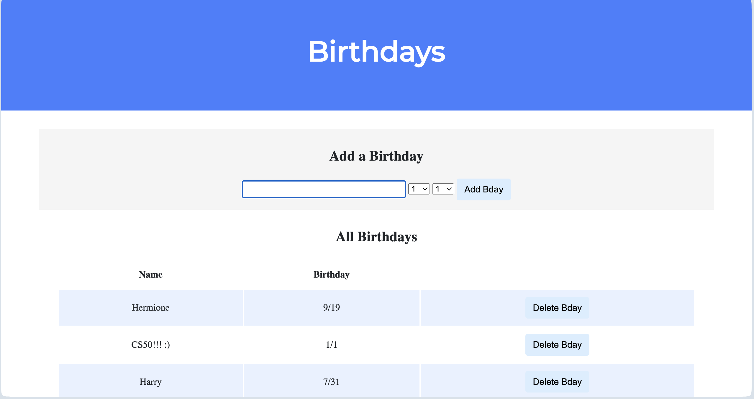 Birthday App Screenshot